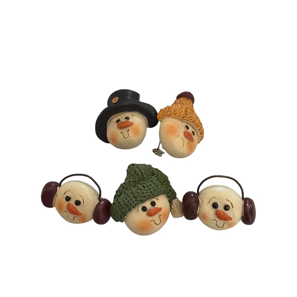 Vintage Winter Snowman Pins Set Christmas Holiday Wintercore Kitschy Novelty
